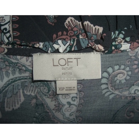 Ann Taylor Loft Blouse Button Down Paisley Peasant Boho Whimsygoth Cottage Tie P - Picture 7 of 9